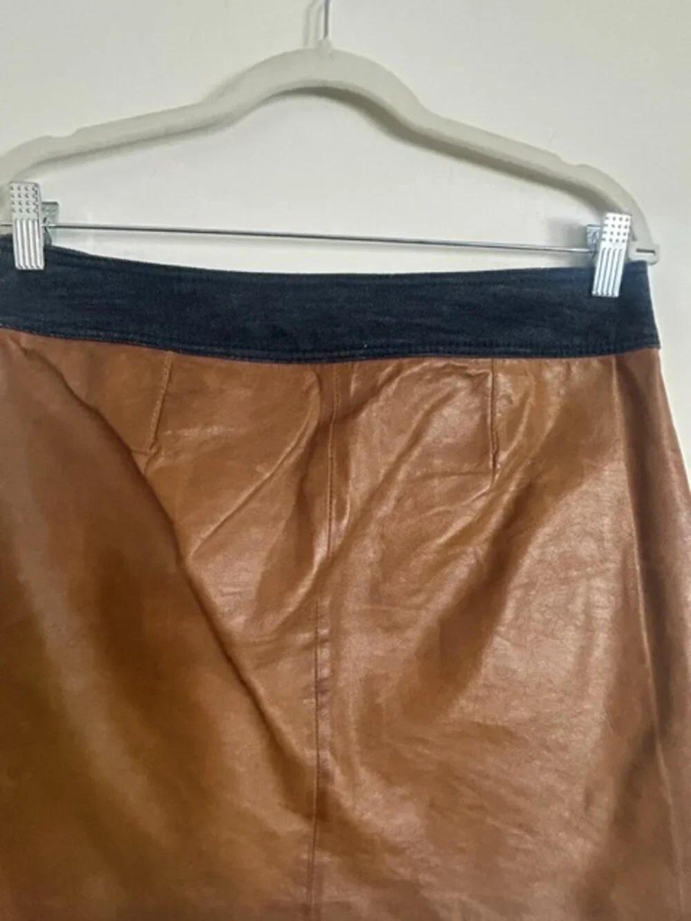 Michael Kors Genuine Leather and Denim Lined Pocket Side Zip Cargo Mini Skirt
